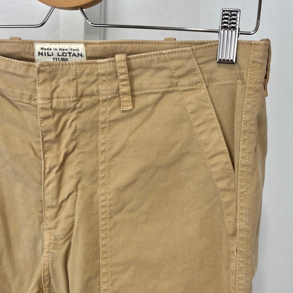 NILI LOTAN Cropped French Military Pants Zip Hem Utility Jogger Cotton Tan 4 - Picture 5 of 9